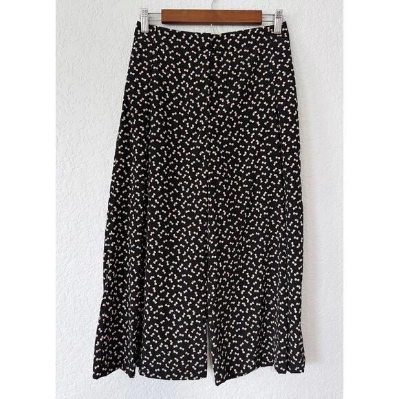 Zara Basic Black with White Bow Pattern Wide Leg Cropped Pant Size X-small - Picture 2 of 5